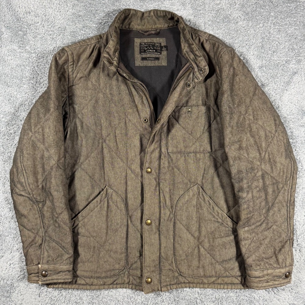 J.Crew Sussex Quilted Jacket Men‎ Large Brown Military Utility Heavy Vented